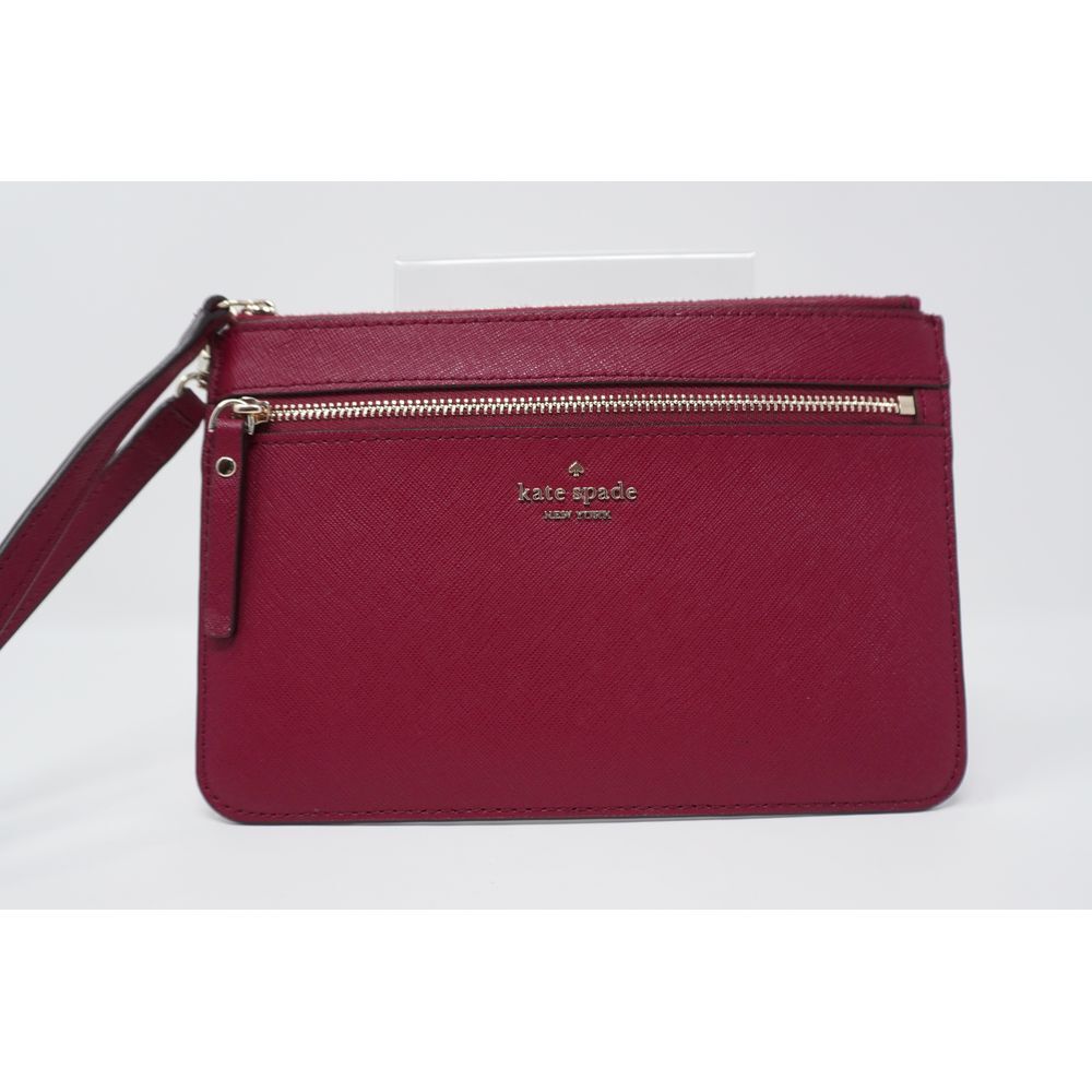 Kate Spade Laurel Way Tinie Wristlet in Berry Saffiano Leather Gold Tone